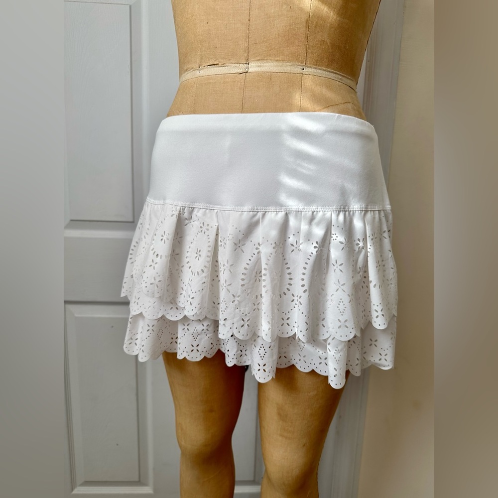 Lucky In Love Laser Cut Lace Tennis Skirt Skort Shorts, Size M